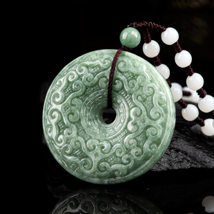 Genuine Natural a Goods Jade Bean Green Antique Ruyi Pattern Ping An Buckle Jade Pendant Men's Pendant Women's Jade Pei