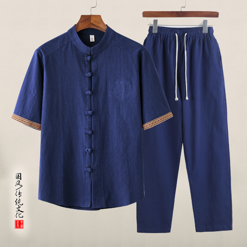 2025 Summer Thin Tang Suit Men's Chinese Style Linen Short Sleeve Shirt Suit New Chinese Style Large Size Cotton and Linen Two-Piece Set 2025 Summer Thin Tang Suit Men's Chinese Style Linen Short Sleeve Shirt Suit New Chinese Style Large Size Cotton and Linen Two-Piece Set