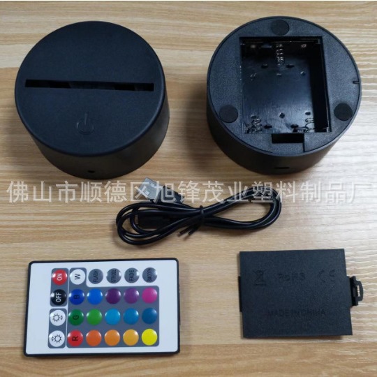 Fábrica directa 3D noche luz táctil control remoto botón plástico madera base interfaz USB LED base luminosa