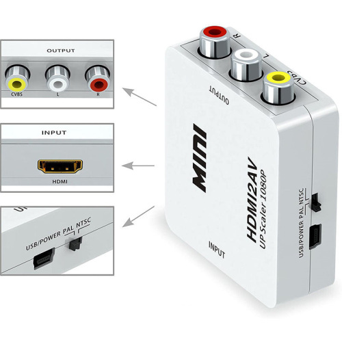 Small white box HDMI to AV converter supports 1080P HD video output HDMI to RCAI converter