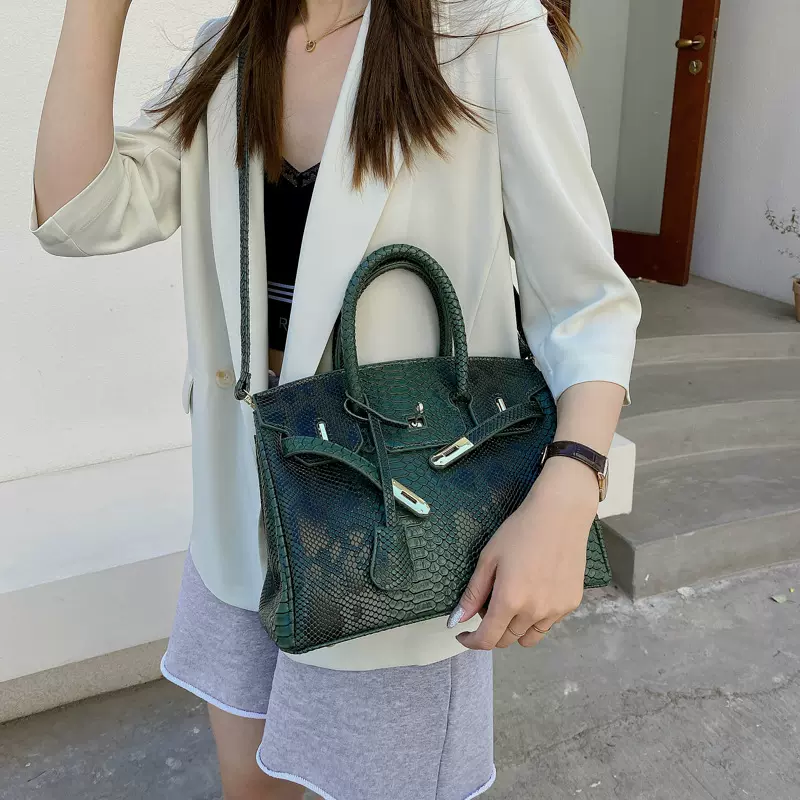 外贸鳄鱼纹铂金女包2025新款跨境斜肩女包大容量手提包手提单肩包