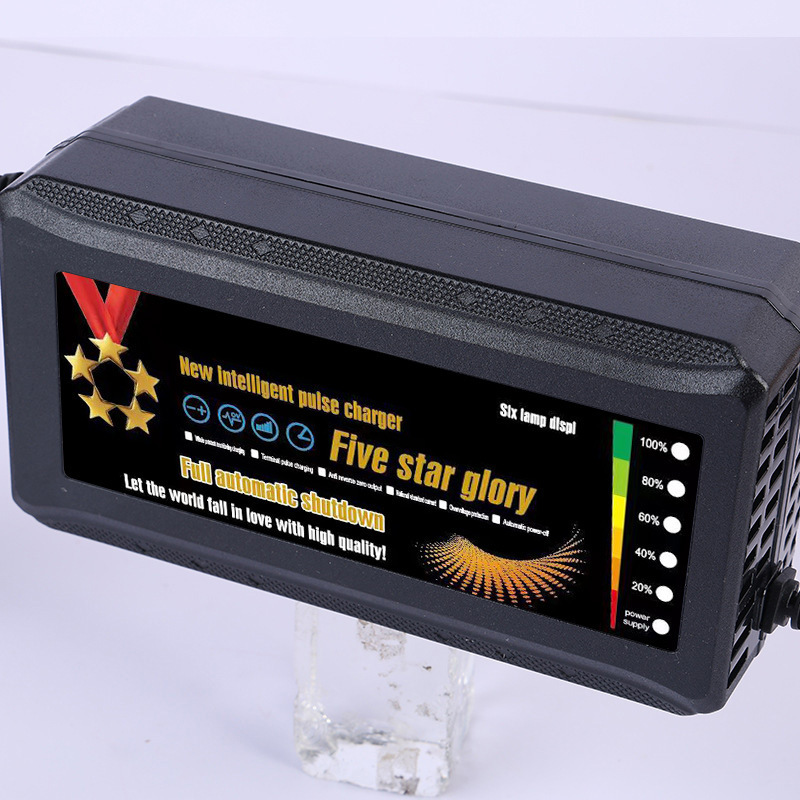 Cargador de batería de plomo-ácido de suministro directo transfronterizo cinco estrellas gloria seis luces pantalla batería 24v48v60v72v cargador