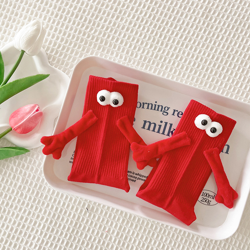 Pareja de dopamina calcetines magnéticos de mano calcetines de otoño rosa a media pantorrilla calcetines deportivos ropa exterior lindos calcetines de pila blanca