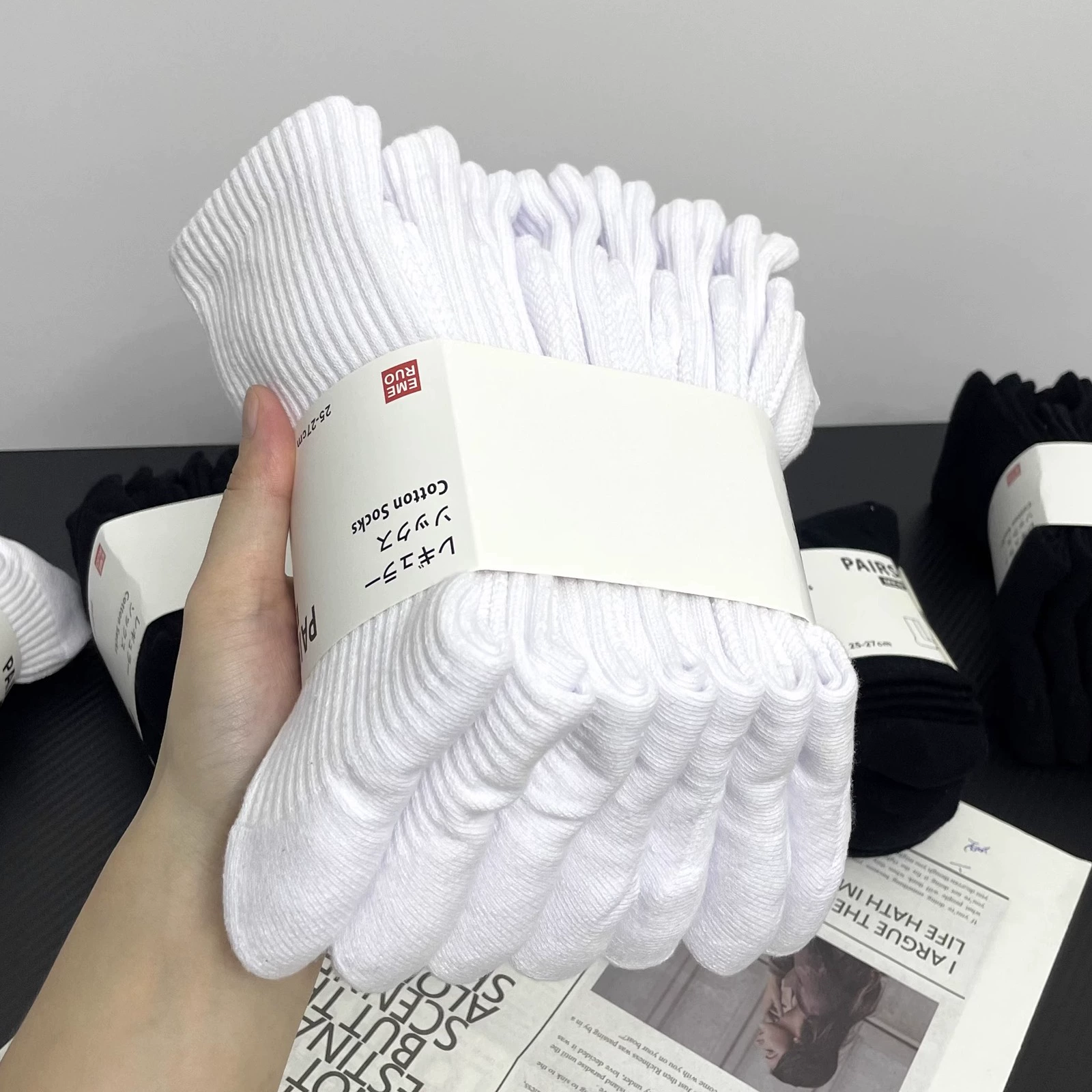 White Socks for Men, Spring and Autumn Mid-Calf Socks, Women's Pure Cotton Sweat-Absorbing Sports Socks, Basketball Socks, Thickened Towel Bottom Long Socks