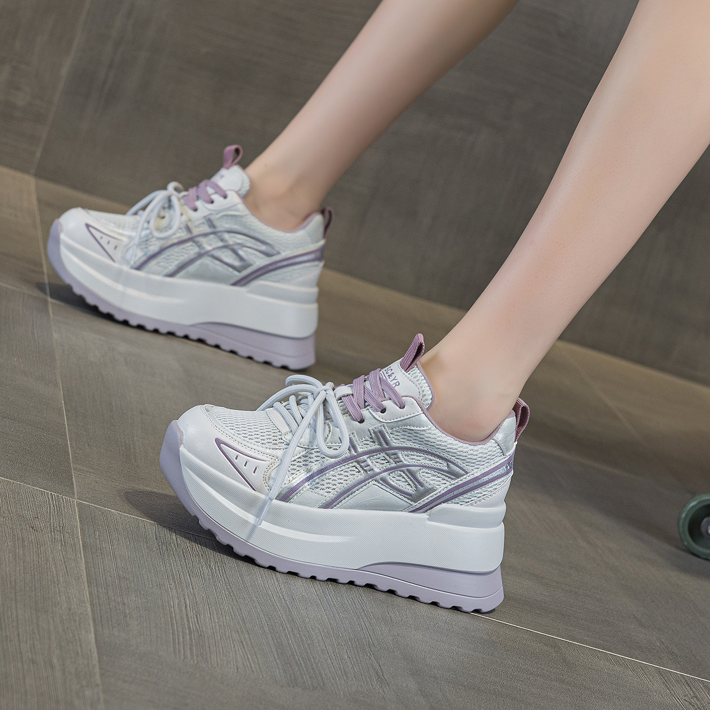 Giày sneaker nữ đế dày phong cách cổ điển, tăng chiều cao, thoải mái — Vàng 5053, Xám 5053, Tím 5053