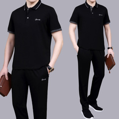 Men's Summer Plus Size Short Sleeve T-Shirt Thin Casual Sports Suit Father's Summer Outfit Set Cotton
