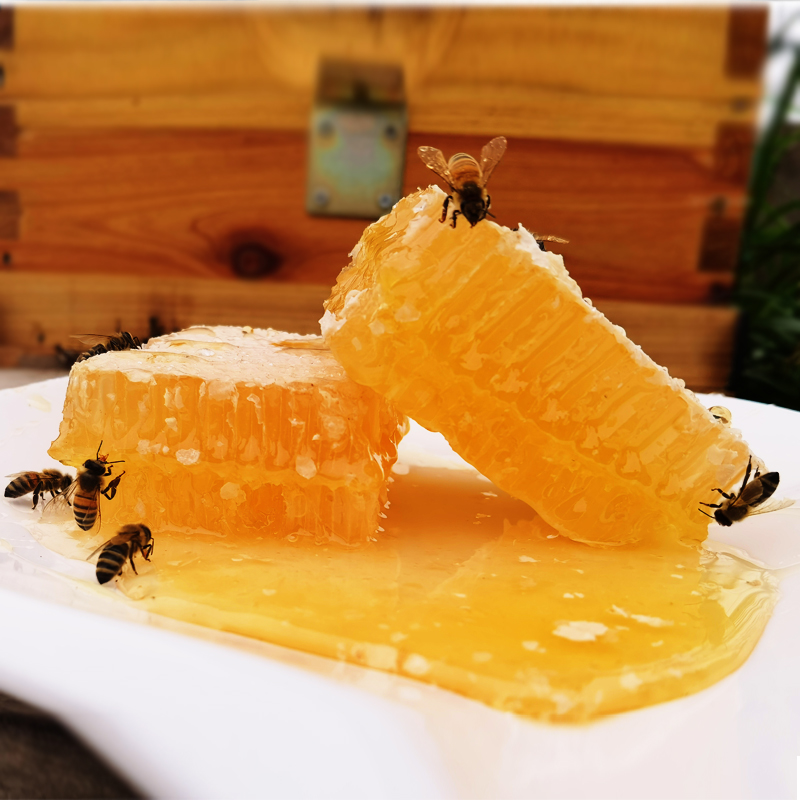 蜂巢蜜嚼着吃盒装500g 天然农家自产生野山花荆花蜂巢蜜