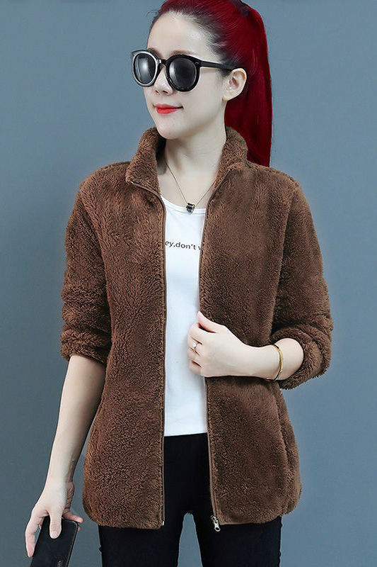 Double-Sided Polar Fleece Outwear Women's Short Large Size Coral Velvet Autumn and Winter Thickeneded Warm Fleece Top Women's Sweatshirt