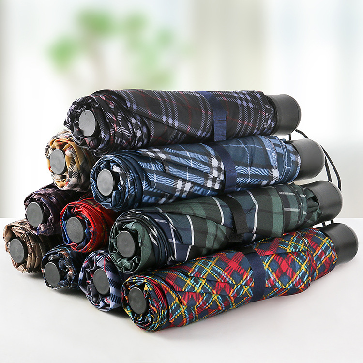 Three fold Plaid umbrella couple umbrella portable mini folding umbrella manufacturers wholesale advertising umbrella