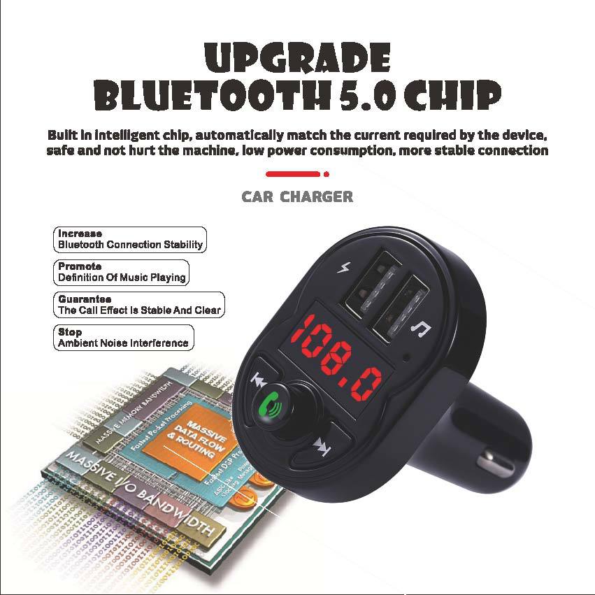 Southeast Asia Cross-Border Independent Station Manufacturer Supply Wireless Car Bluetooth Adapter Hands-Free Call U Disk/Tf Card Broadcast