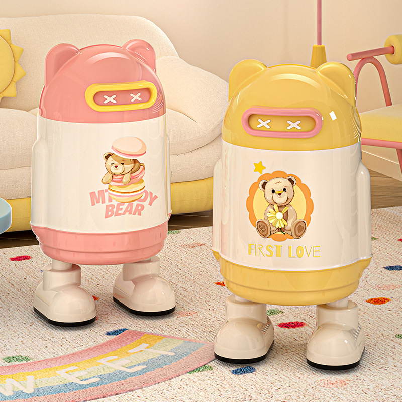 Trash Can Teddy Bear Collaboration for Home Use, High-Value Living Room, Bathroom, Toilet with Lid, Bedroom Cartoon Creative Wastebasket