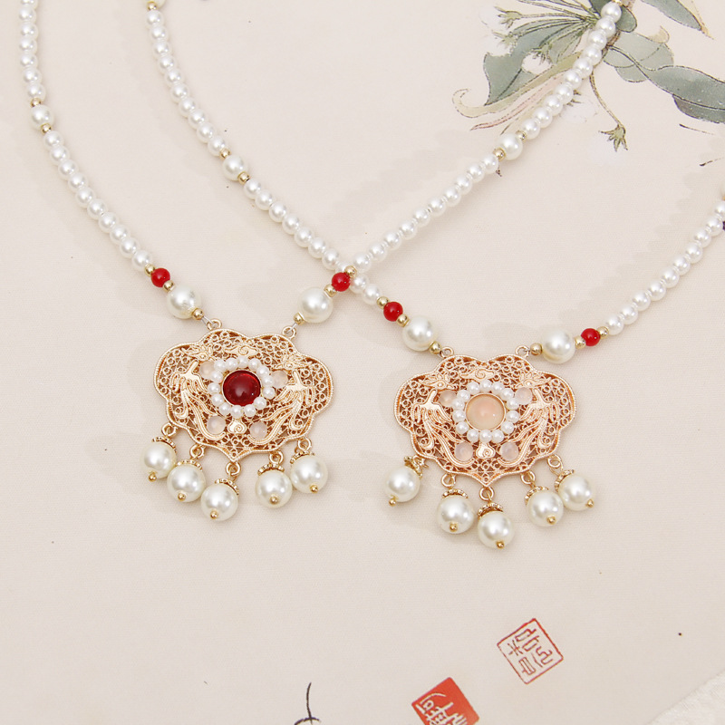 2021 new pattern Hairdressing Hanfu Ying Luo Pure copper Colored glaze Pearl Necklace tassels manual make