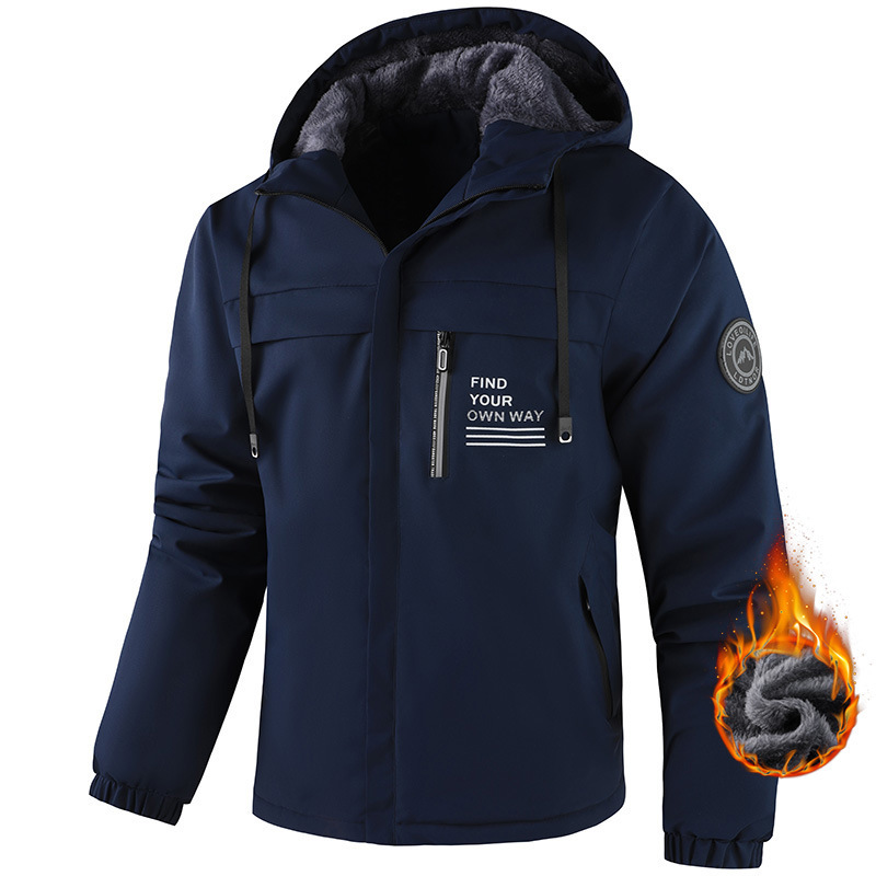 European Size Cross-Border Men's Waterproof Jacket Plus Velvet Winter Casual Loose Middle-Aged and Elderly Jacket Manufacturer Wholesale European Size Cross-Border Men's Waterproof Jacket Plus Velvet Winter Casual Loose Middle-Aged and Elderly Jacket Manufacturer Wholesale