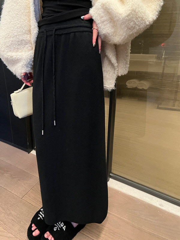 基础款wan能实用又百搭高腰显瘦半身裙开叉针织裙女|undefined