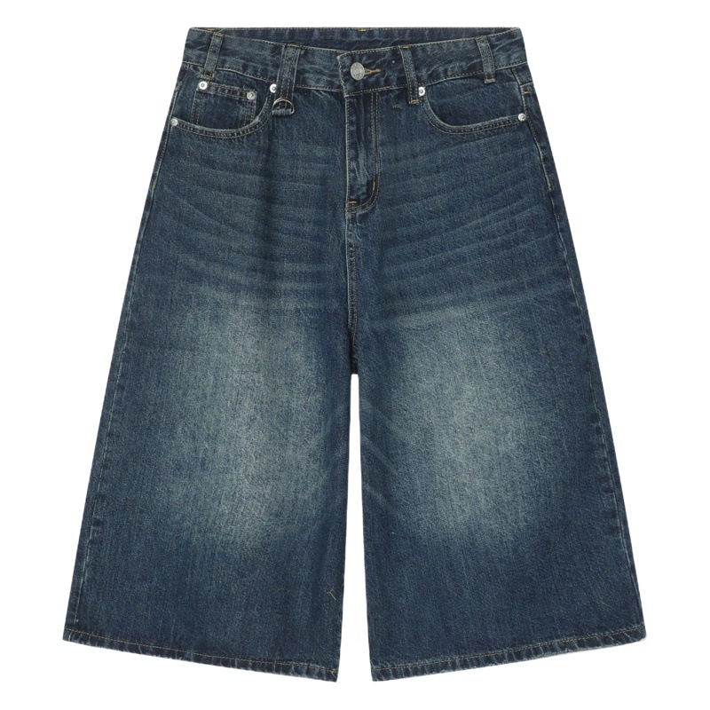 Nirben Denim | Verano perfil suelto lavado vintage apenado recortada recta pantalones cortos de mezclilla de la moda de los hombres