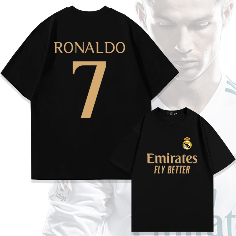 Football Sports Real Madrid Ronaldo No.7 Pure Cotton Short-sleeved T-shirt Men's Summer Fashion Brand Loose Shoulder Half-sleeve Upper Clothes