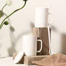 纯白色陶瓷马克杯简约大容量咖啡杯家用奶茶杯办公室牛奶杯带盖子