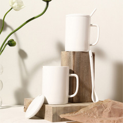 Pure white ceramic mug simple large capacity coffee cup home milk tea cup office milk cup with lid