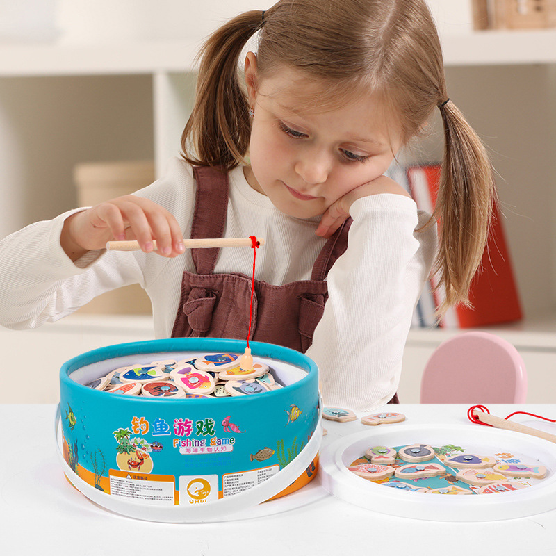 Wooden marine children's cognitive magnetic fishes for fishing