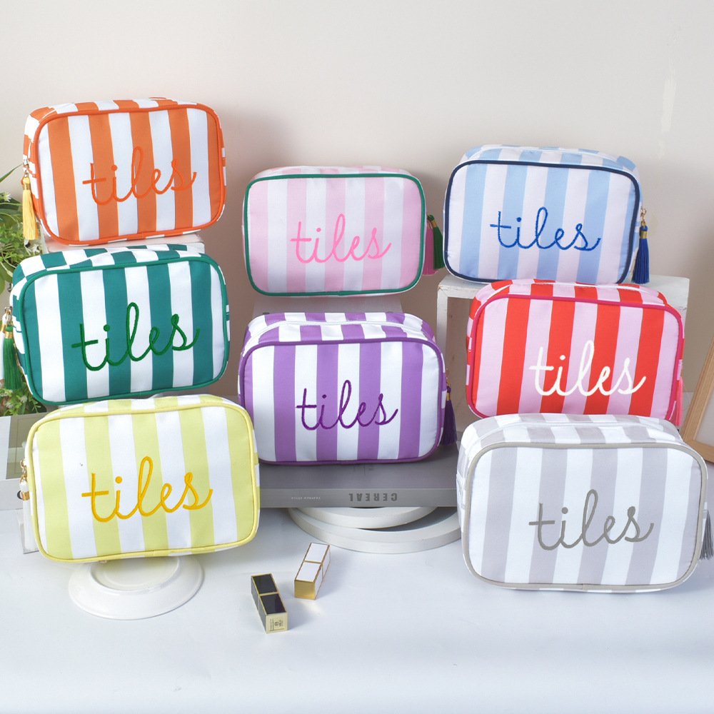 Amazon nueva bolsa de maquillaje a rayas bolsa de viaje bolsa de maquillaje de gran capacidad bolsa de mahjong bolsa portátil