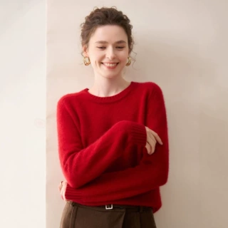 三股厚款山羊绒衫女马鞍肩圆领针织打底衫毛衣秋冬宽松女装上衣新