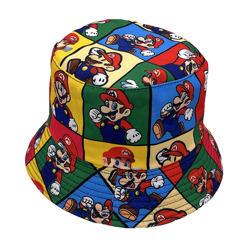 Children's Super Mario Anime Game Mario Boy and Girl Sunshade Bucket Hat with Printing Fisherman Hat 54CM