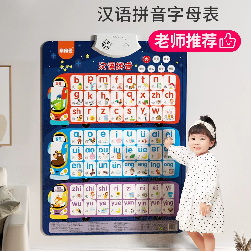 Детская китайская таблица для обучения правописанию пиньинь, настольная наклейка для чтения, дошкольное обучение, 26 букв, аудио настенная таблица