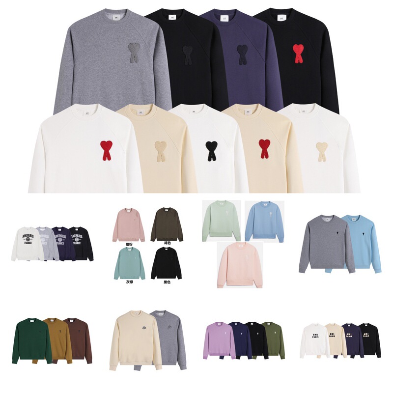 Trendy Brand Ami Spring Unisex Sweatshirt with Heart Print, Round Neck, Loose Fit, Long Sleeve Couple's Top Jacket Trendy Brand Ami Spring Unisex Sweatshirt with Heart Print, Round Neck, Loose Fit, Long Sleeve Couple's Top Jacket