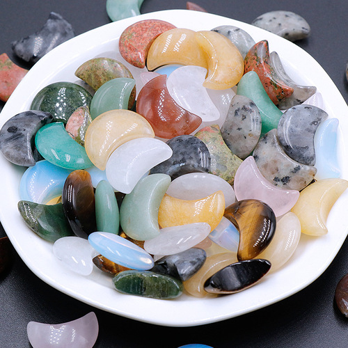Natural Crystal Agate Semi-Precious Stones 20mm Moon Cresent Crystal Craft Decor Small Gift DIY Cross-border