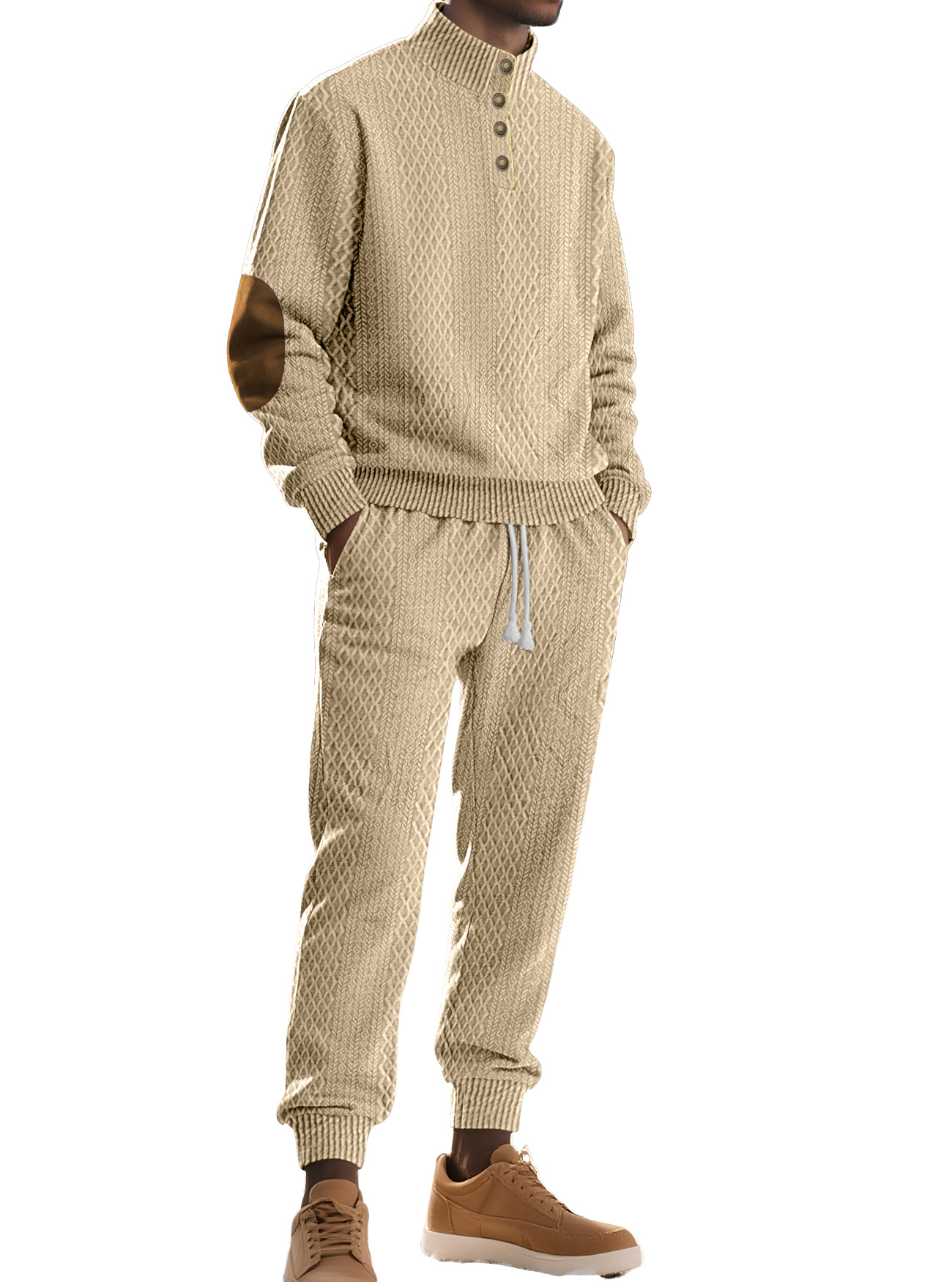 Transfronterizo Europa y América Amazon hombre cuello alto Jacquard casual bordado sweaters deportivos de color sólido manga larga pantalones largos set