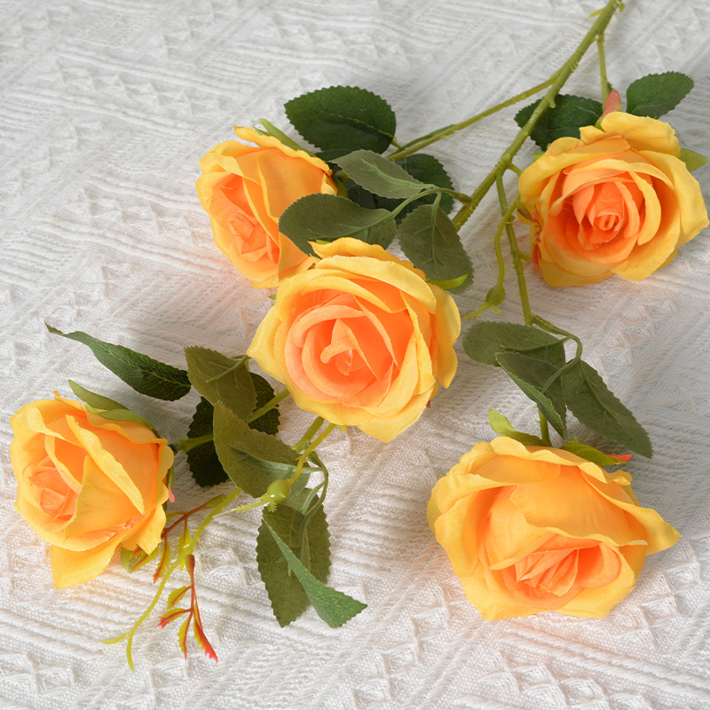 Rosa artificial 5-cabeza París Rosa Día de San Valentín Hotel decoración de la boda falsa Flor de seda artificial al por mayor