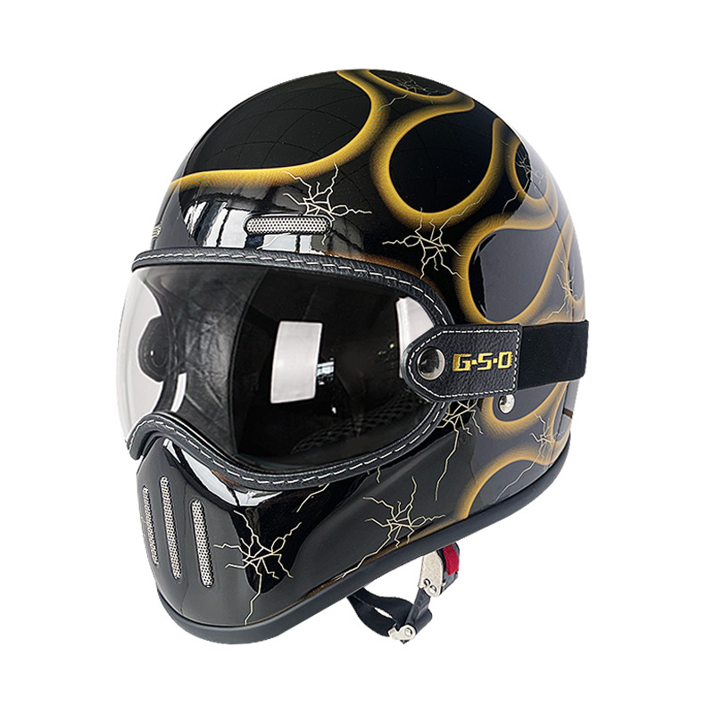 Motorbike Helmet, Motuoche Motosiklet kaskı (dəbilqə) - gold-flame-transparent-lens-m55-56
