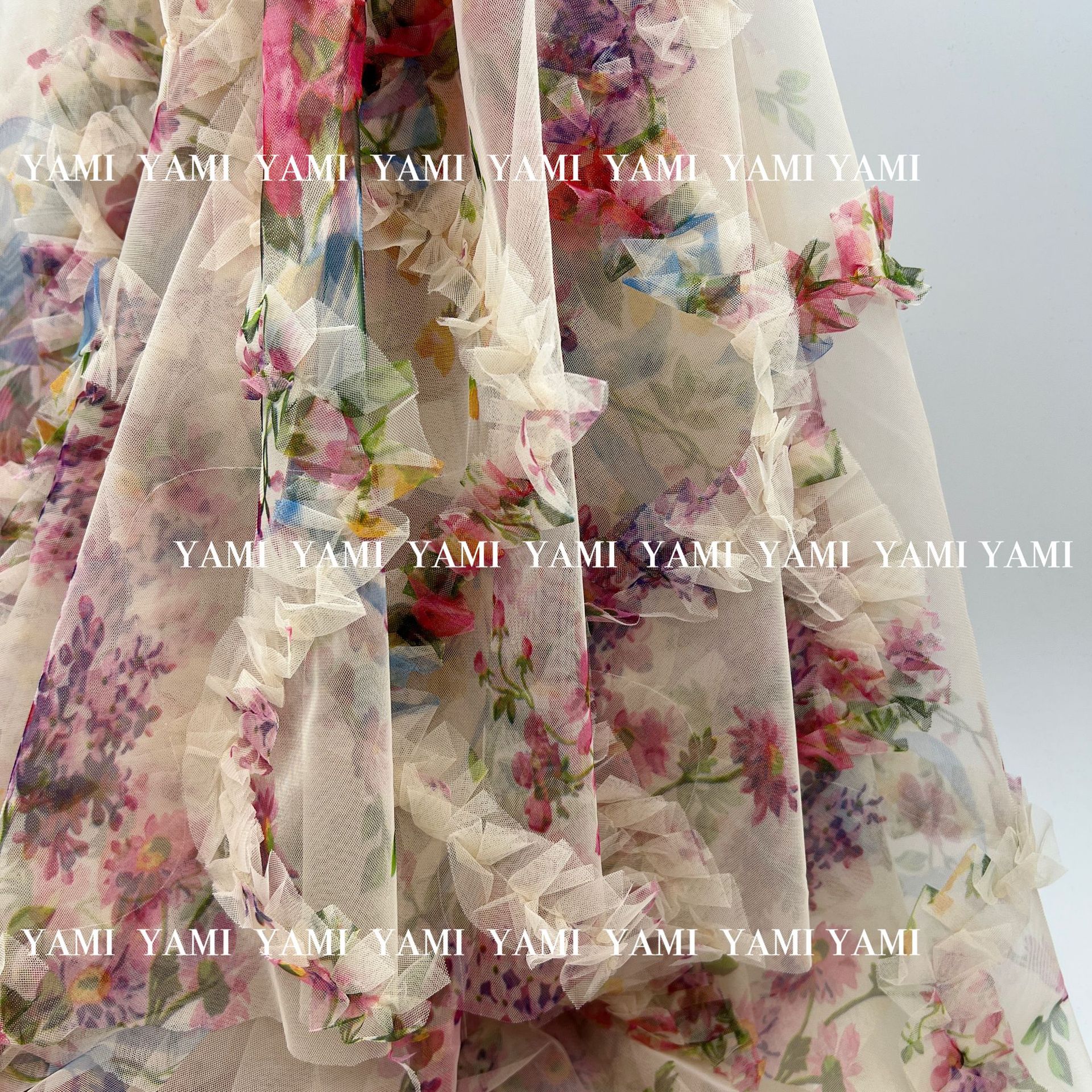 Tela de bordado francés malla de impresión tridimensional crochet industria pesada tela decorativa translúcida vestido de novia falda al por mayor