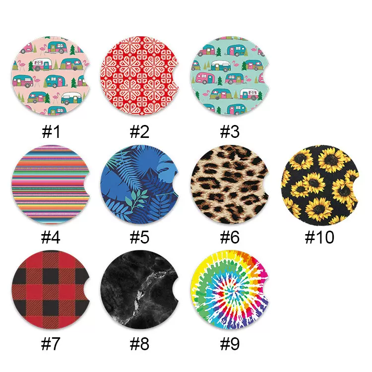 工厂现货热销潜水料汽车杯垫隔热防滑垫天然橡胶材料图案可印LOGO