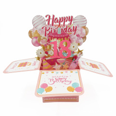 新商品クロスボーダー熱売金ピンクHAPPY BIRTHDAY誕生日立体箱グリーティングカードは年齢を変えることができる