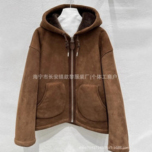 高品质~24冬季新款连帽拉链羊皮毛一体外套女真皮加厚保暖大衣潮