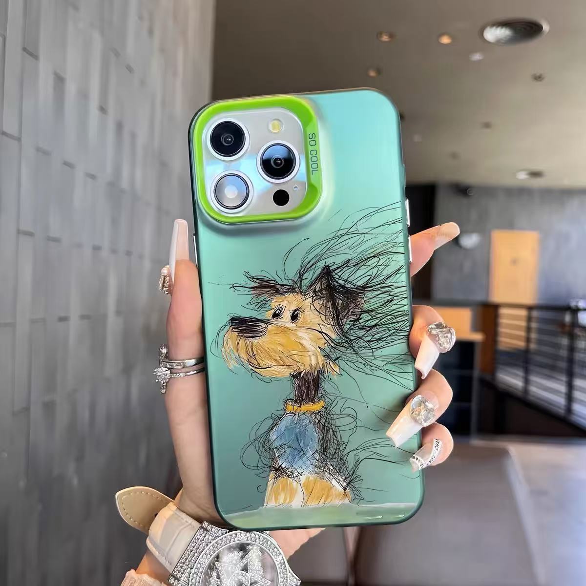 Nuevo perro de pelo frito para iPhone 16 funda para teléfono móvil Apple 15promax/14 anti-caída 13pro12 personalidad