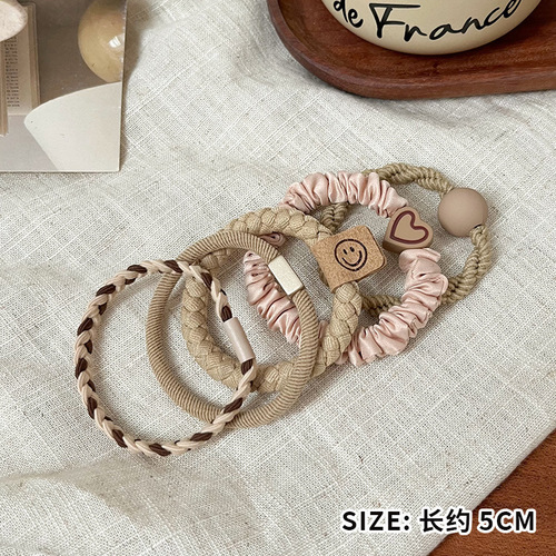 Spring and summer new five-piece set of hair ties with high elastic hair rope for girls, thick and thick ponytail rubber band set