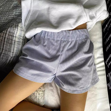 时尚细条纹拼接短裤女士Y2k复古中弹力腰短裤与口袋女性休闲睡裤