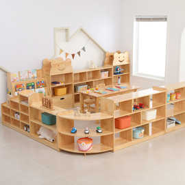 幼儿园实木玩具柜教具区组合柜儿童宝宝收纳储物柜玩具收纳组合柜