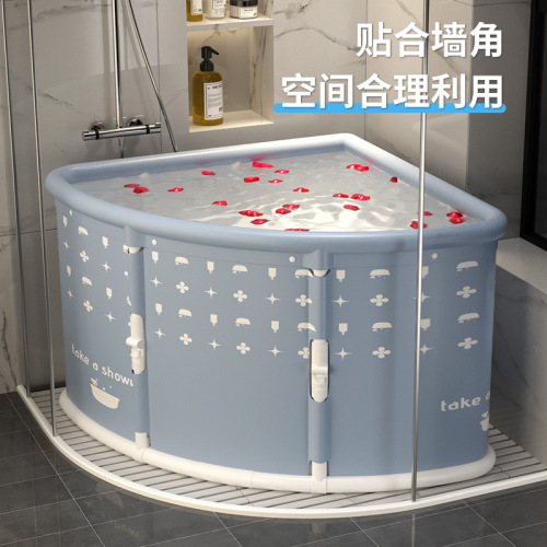 Household one-click folding installation-free bathtub adult bathtub portable one-second folding children's triangle bathtub