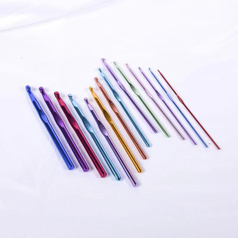 Complete set of hook needles for new products from the manufacturer, colorful aluminum oxide hook needles, knitting tools, metal, single-headed hook needle set