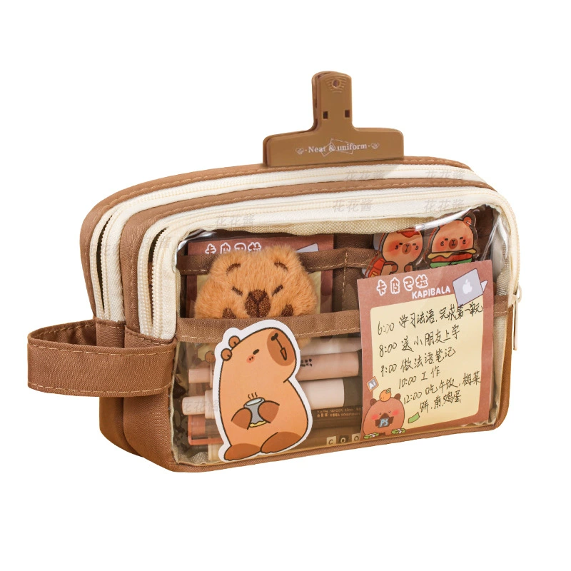 Capacious transparent children's pencil case, stationery for students, set