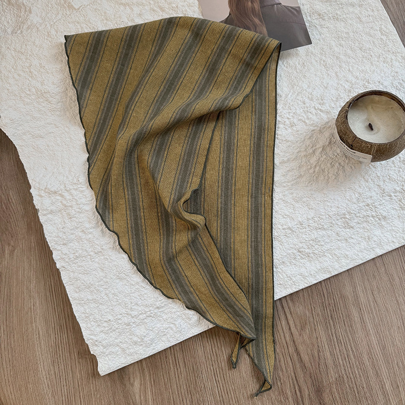 Bufanda de lino de algodón a rayas clásico retro simple japonés, bufanda de cuello informal, bufanda pequeña, diadema pequeña, diadema, mujer de doble uso