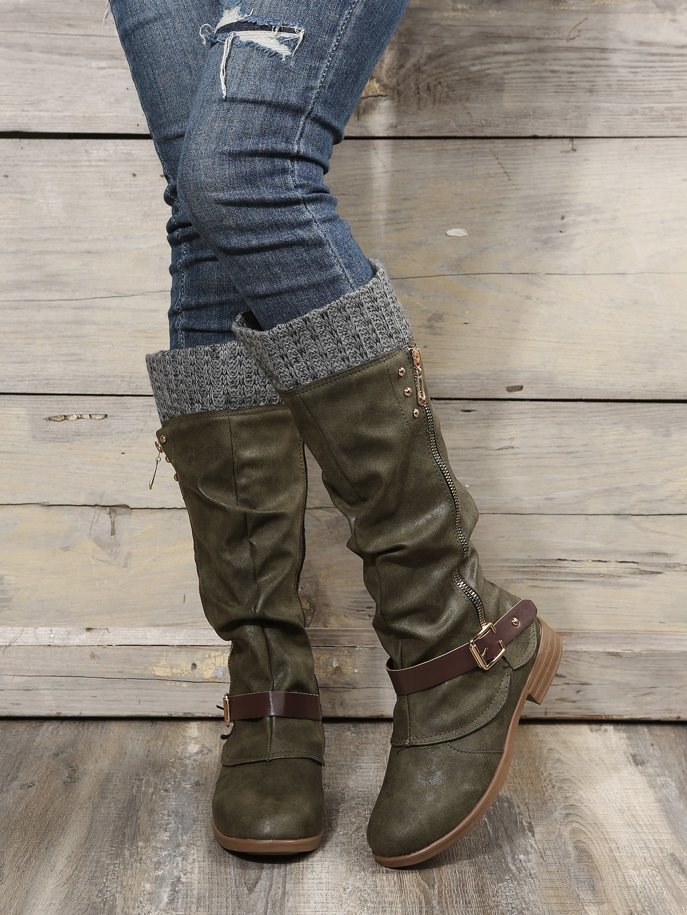 New chunky heel side zip stitching boots for women_voghion.com