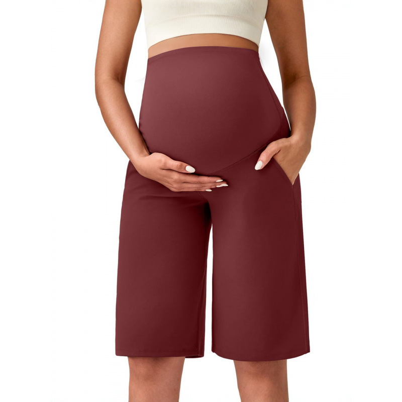 Cross-Border Maternity Wide-Leg Pants, High-Waisted Belly-Support Maternity Shorts with Pockets, Maternity Sports Pants Wholesale