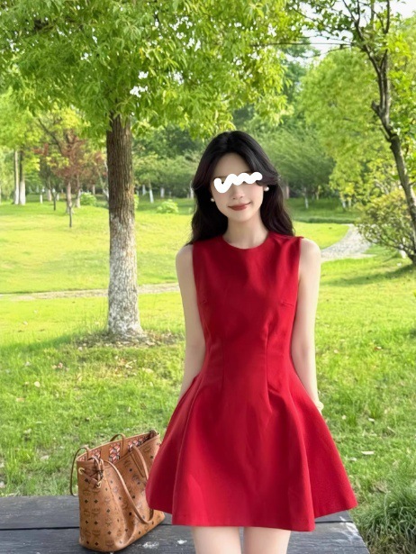 レッドスリムドレス女性のウエスト痩身スカートチュチュスカート 2025 新しい夏のホットスタイルベイウィー微赤いスカート|undefined