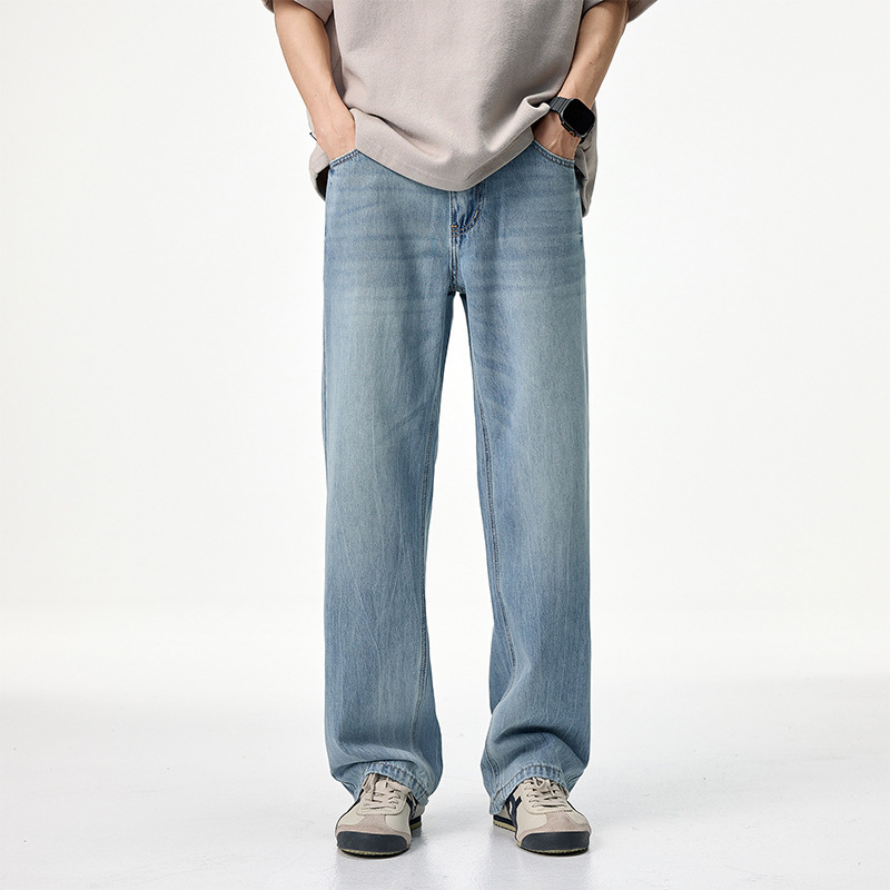 Shanggu Men's Spring New clanfit Straight Ultra-thin Summer and Spring Draping Lyocell Denim Hand-stitched