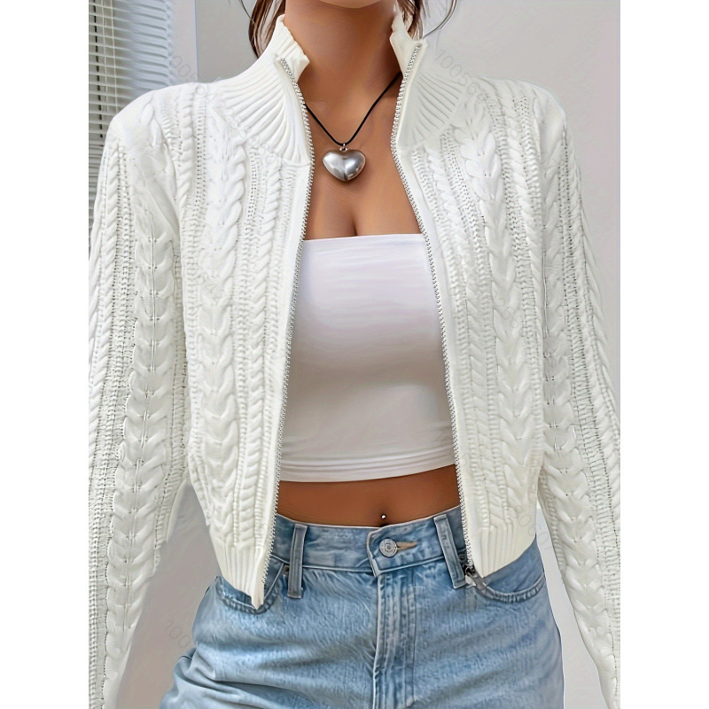 2025 New Cross-Border European and American Women's Elegant Stand-Collar Zip-Up Cable Cardigan Cross-Border Dropshipping 2025 New Cross-Border European and American Women's Elegant Stand-Collar Zip-Up Cable Cardigan Cross-Border Dropshipping