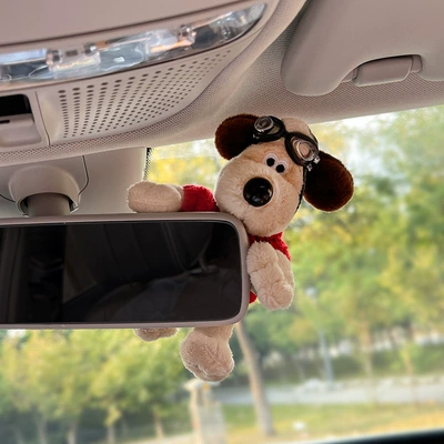 Car ornaments Ornaments Lie-prone Doll Car Decoration - red-sweater-flying-mirror-dog-rear-view-mirror-ornament